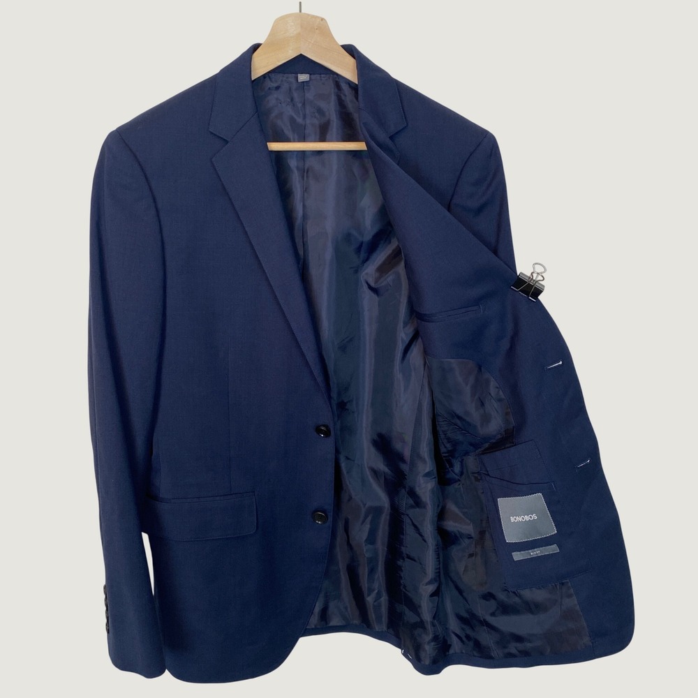 Bonobos Slim Fit Navy Blue Wool Lycra Stretch Blend Blazer Jacket Sport Coat 38R